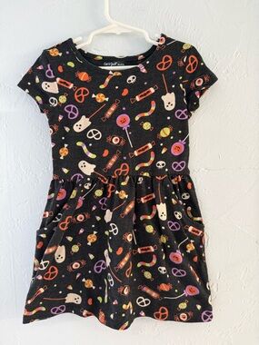 Cat & Jack Black Dress with Orange, Purple, Green & Pink Halloween Motifs